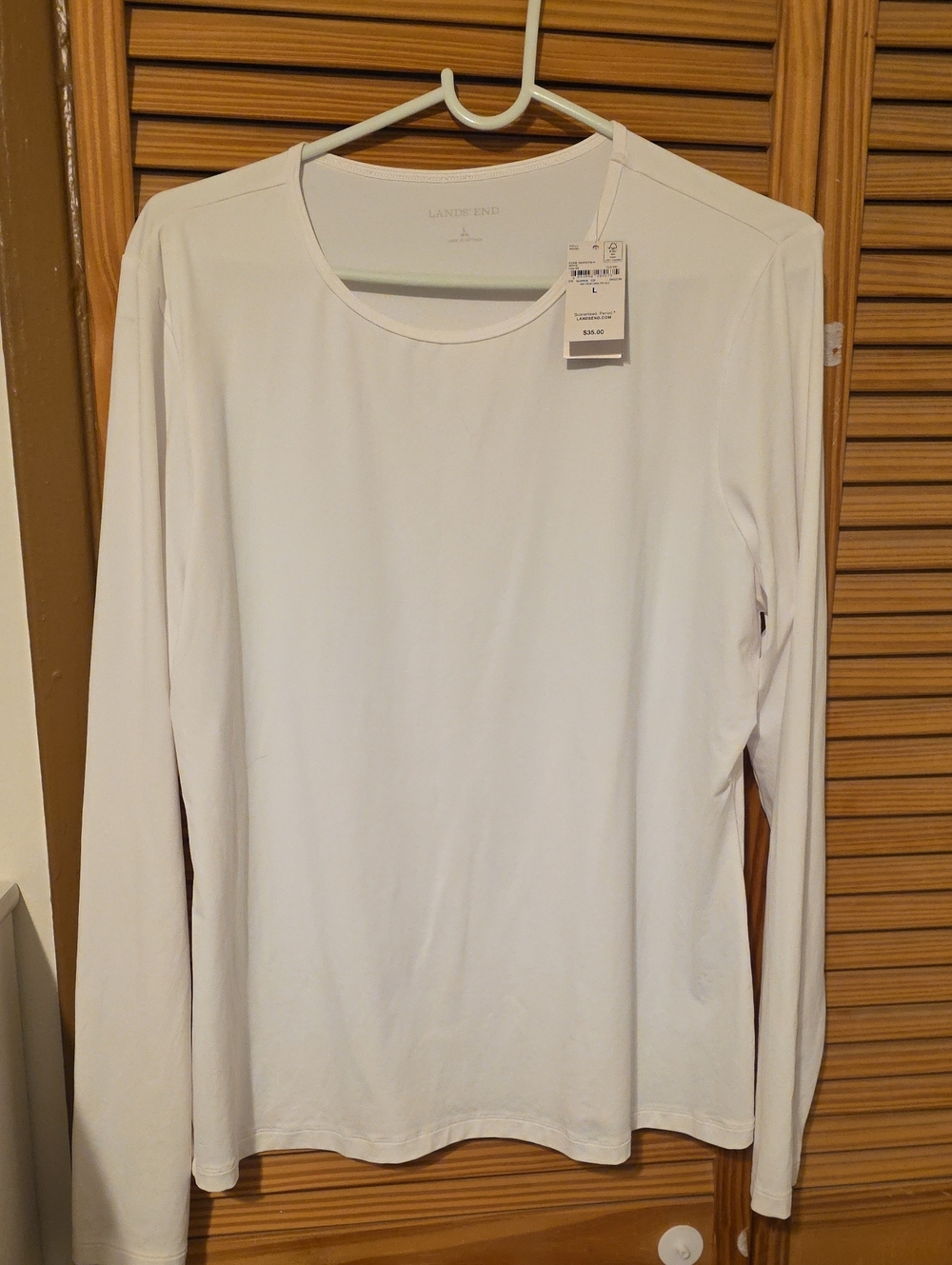 Lands' End White Crew Neck Long Sleeve Shirt